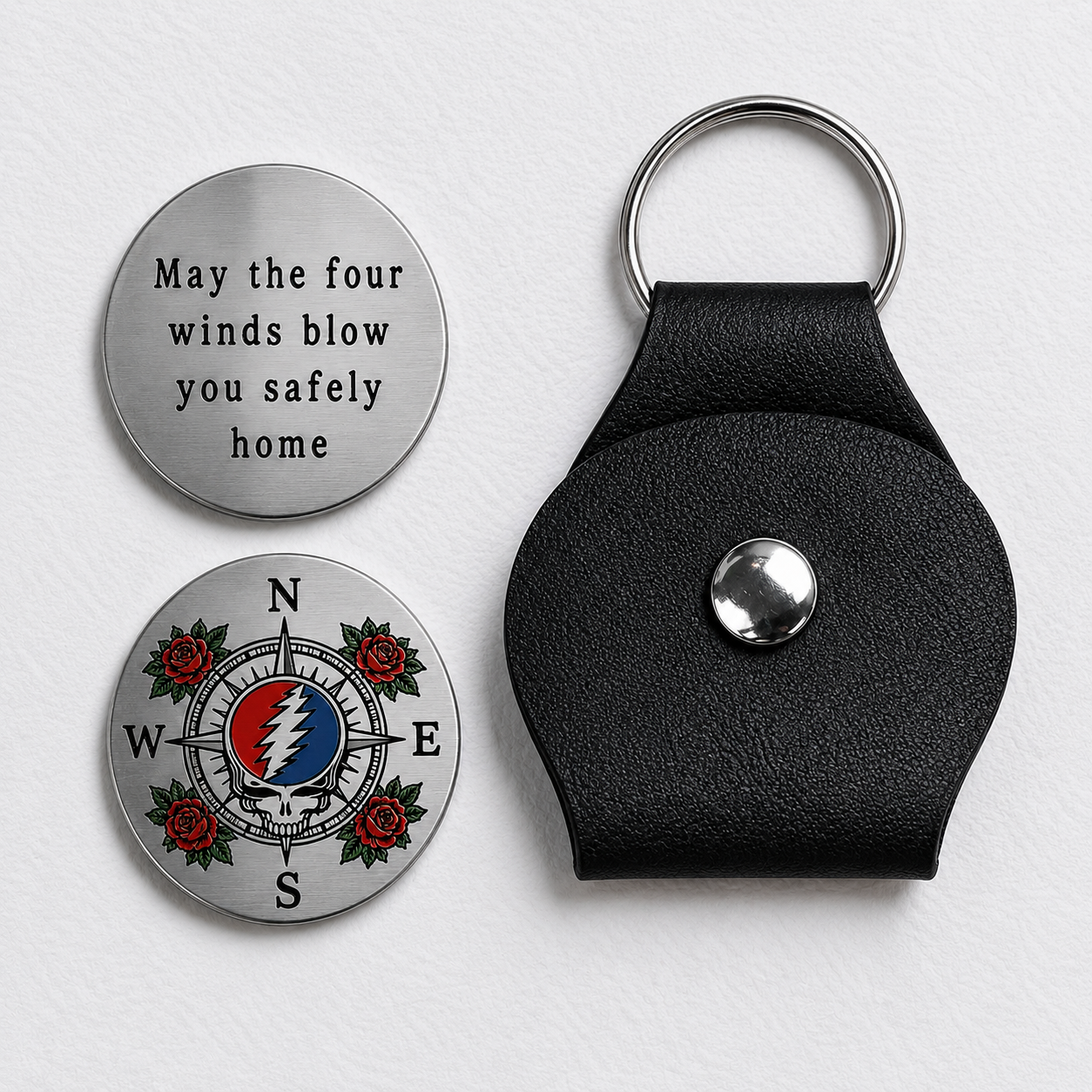 May The Four Winds Blow You Safely Home Coin Key Chain - Grateful Dead Franklin's Tower Inspired