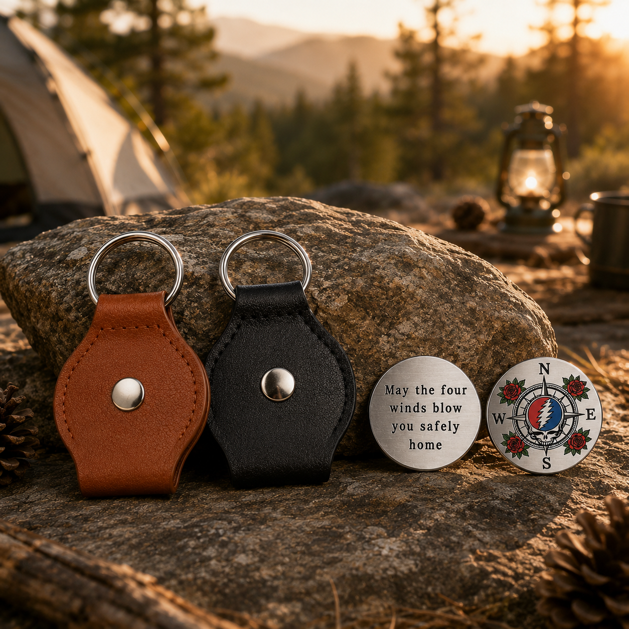 May The Four Winds Blow You Safely Home Coin Key Chain - Grateful Dead Franklin's Tower Inspired