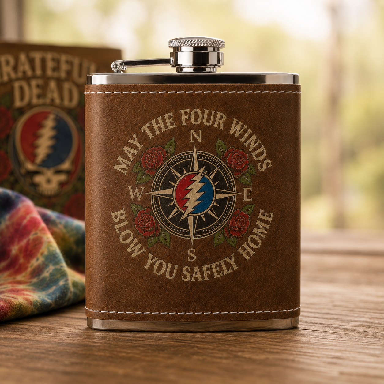 May The Four Winds Blow You Safely Home Hip Flask - 60Z Flask Grateful Dead Inpired