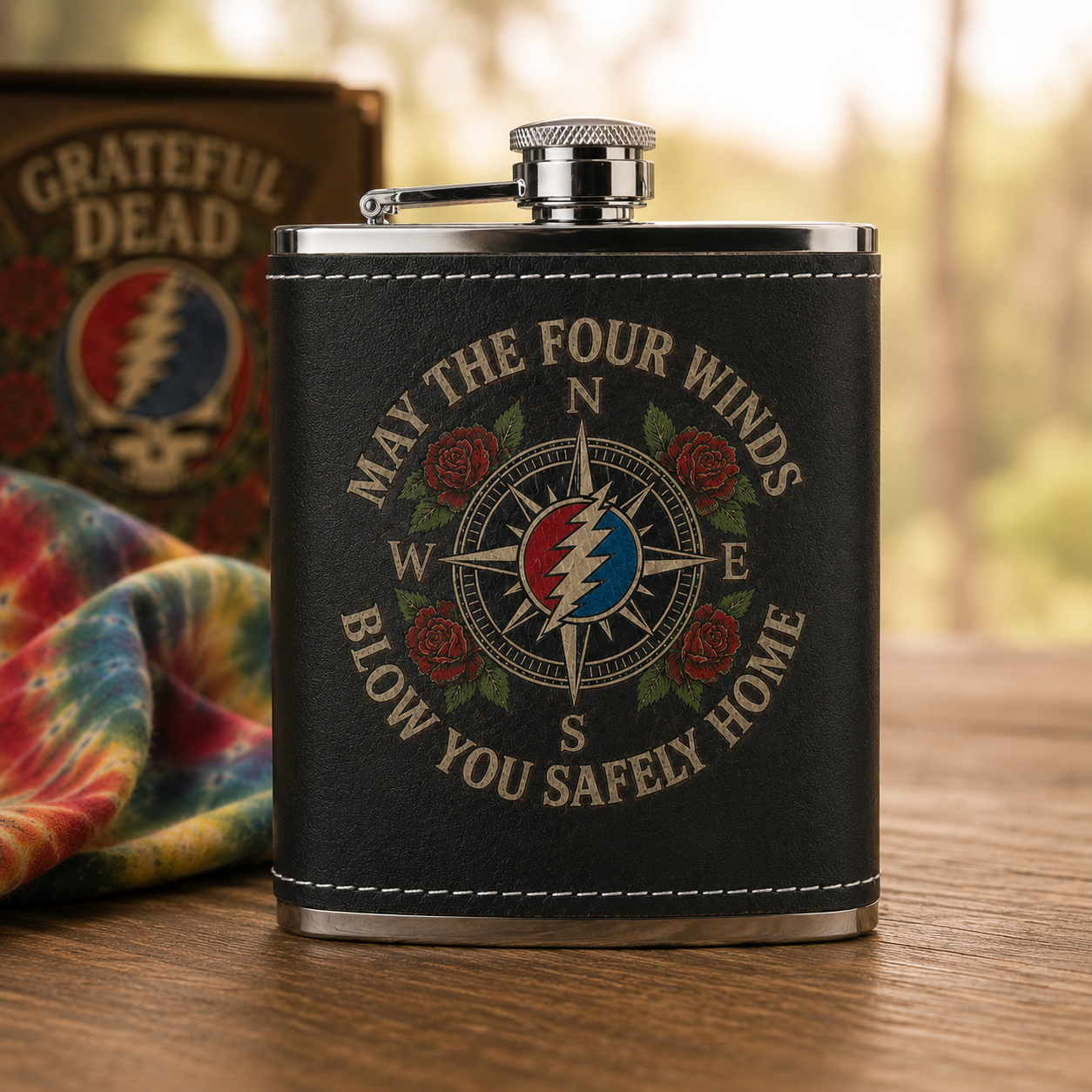 May The Four Winds Blow You Safely Home Hip Flask - 60Z Flask Grateful Dead Inpired