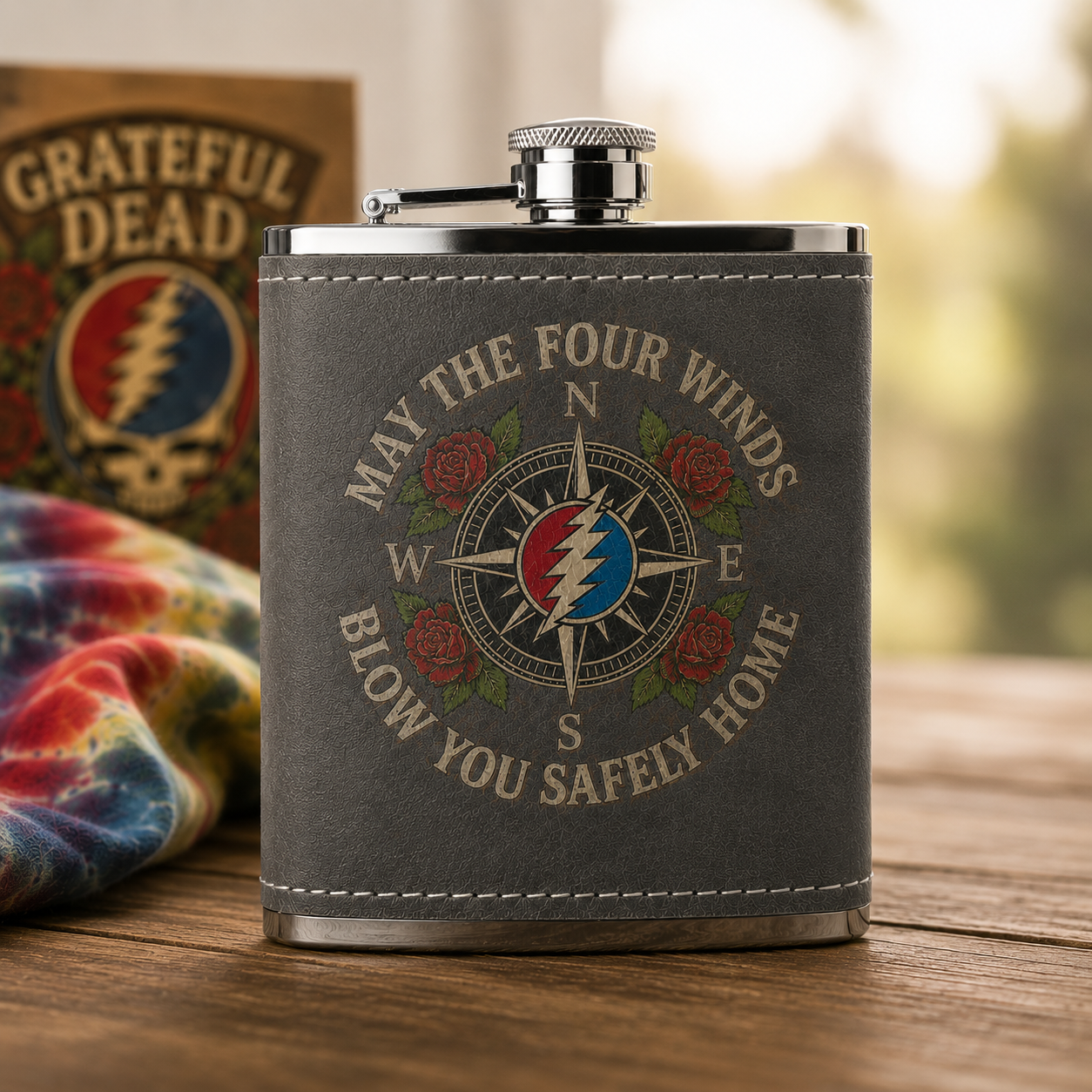 May The Four Winds Blow You Safely Home Hip Flask - 60Z Flask Grateful Dead Inpired