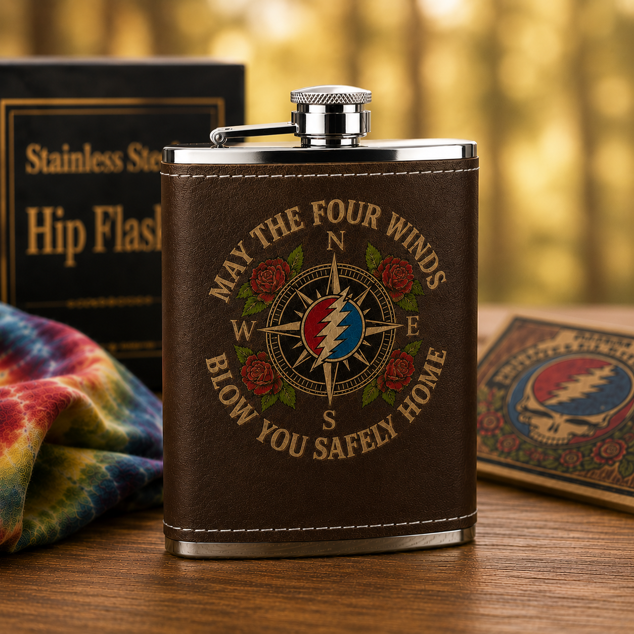 May The Four Winds Blow You Safely Home Hip Flask - 60Z Flask Grateful Dead Inpired