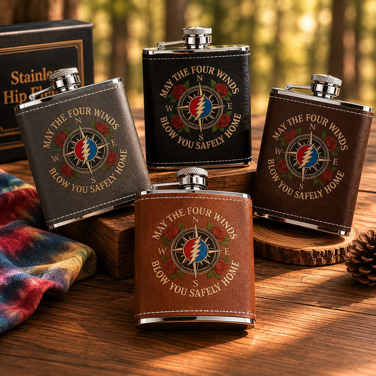 May The Four Winds Blow You Safely Home Hip Flask - 60Z Flask Grateful Dead Inpired