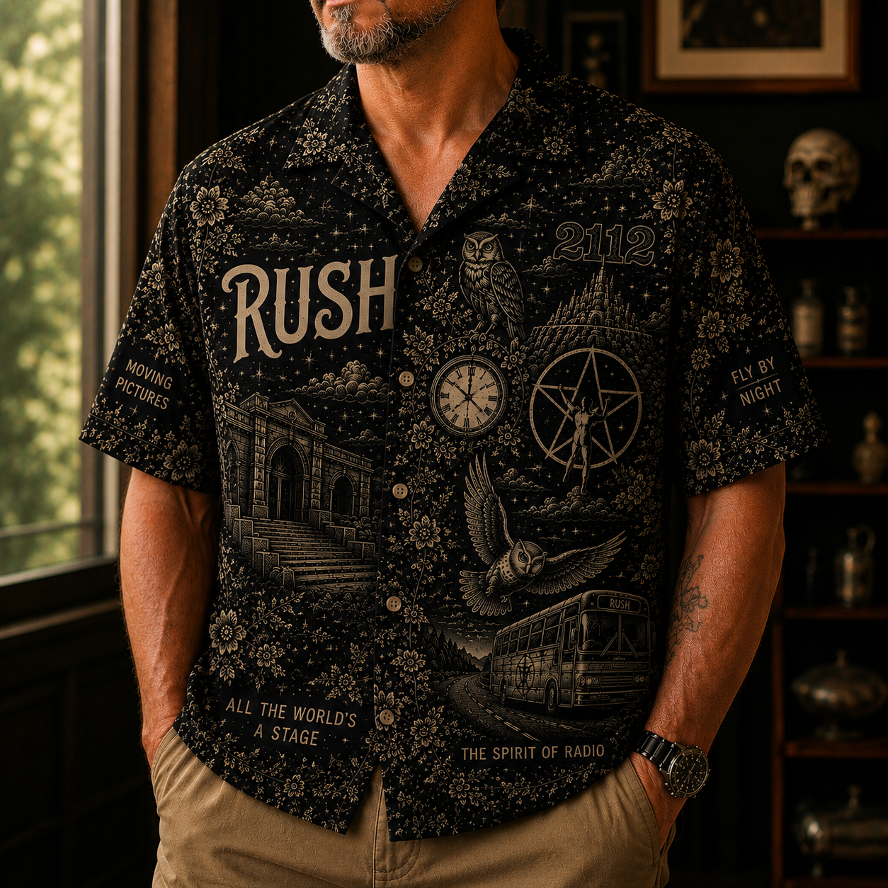 Rush Band Hawaiian Shirt - Classic Rock Vintage All-Over Print Button-Up Shirt