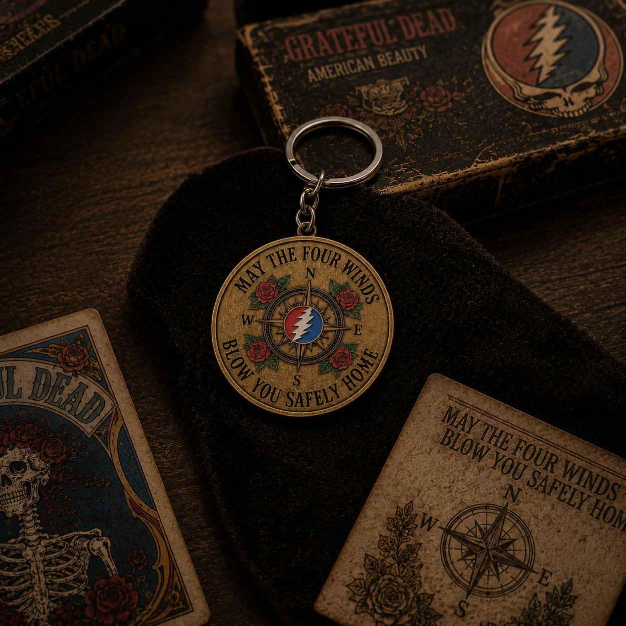Grateful Dead May The Four Winds Blow You Safely Home Coin Keychain – Vintage Deadhead Memorial Gift, Music Fan Collectible Accessory