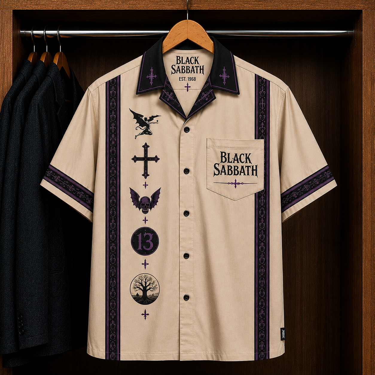 Black Sabbath Gothic Purple Moon The End Hawaiian Shirt - Mexican Inspired Hawaiian Shirt White Version