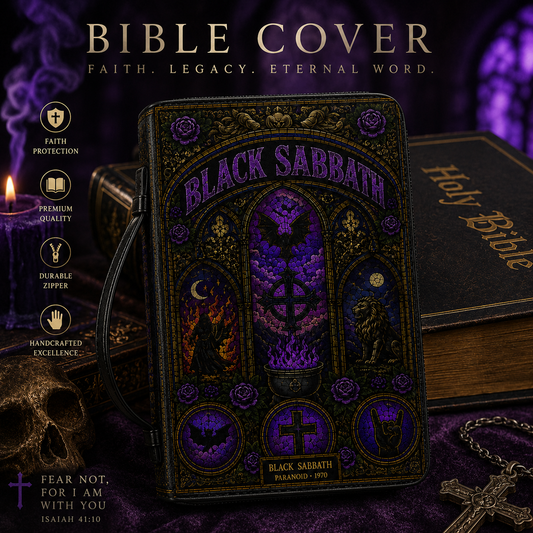 Black Sabbath Stained Glass Bible Cover - Gothic Paranoid 1970 Art Leather Zippered Book Cover