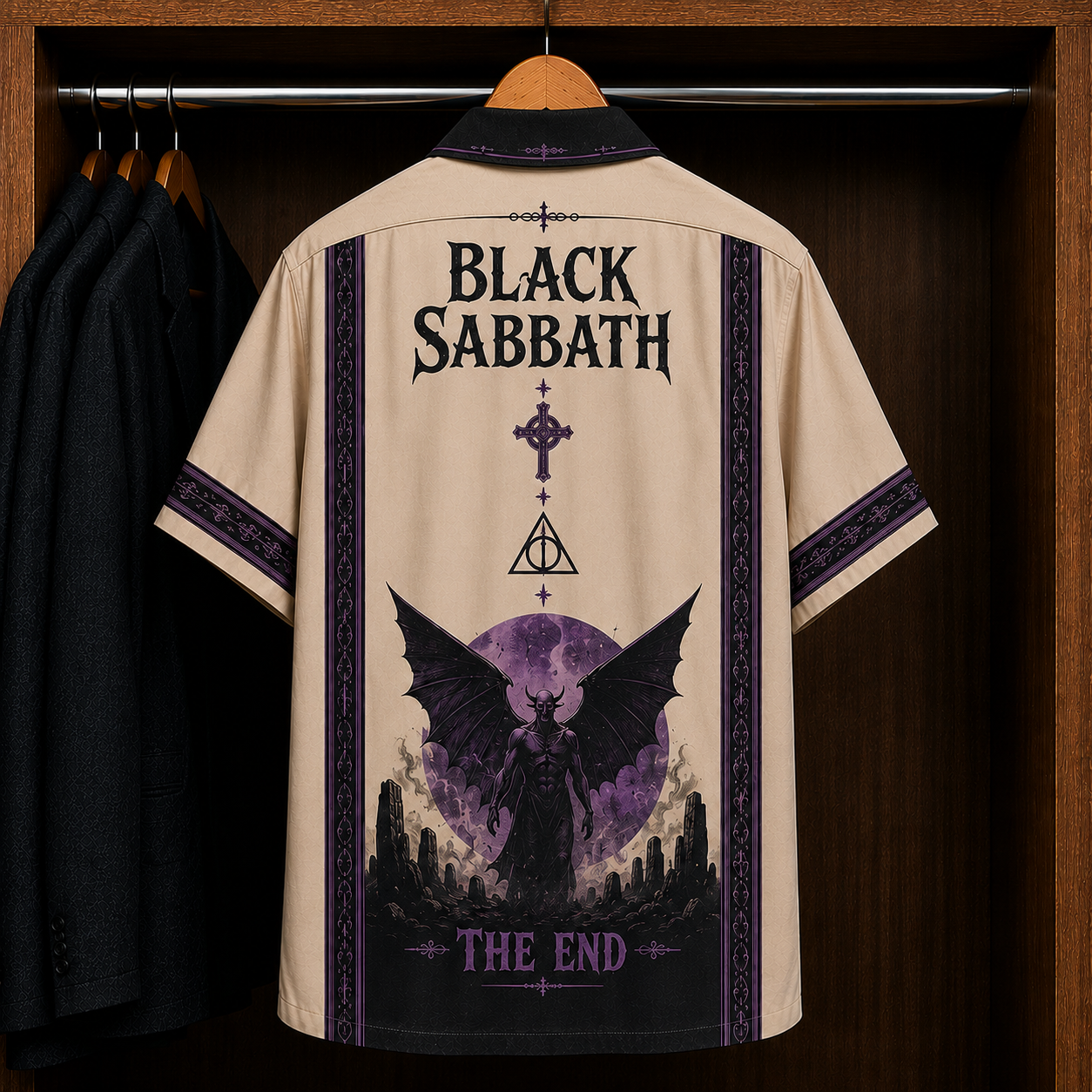 Black Sabbath Gothic Purple Moon The End Hawaiian Shirt - Mexican Inspired Hawaiian Shirt White Version