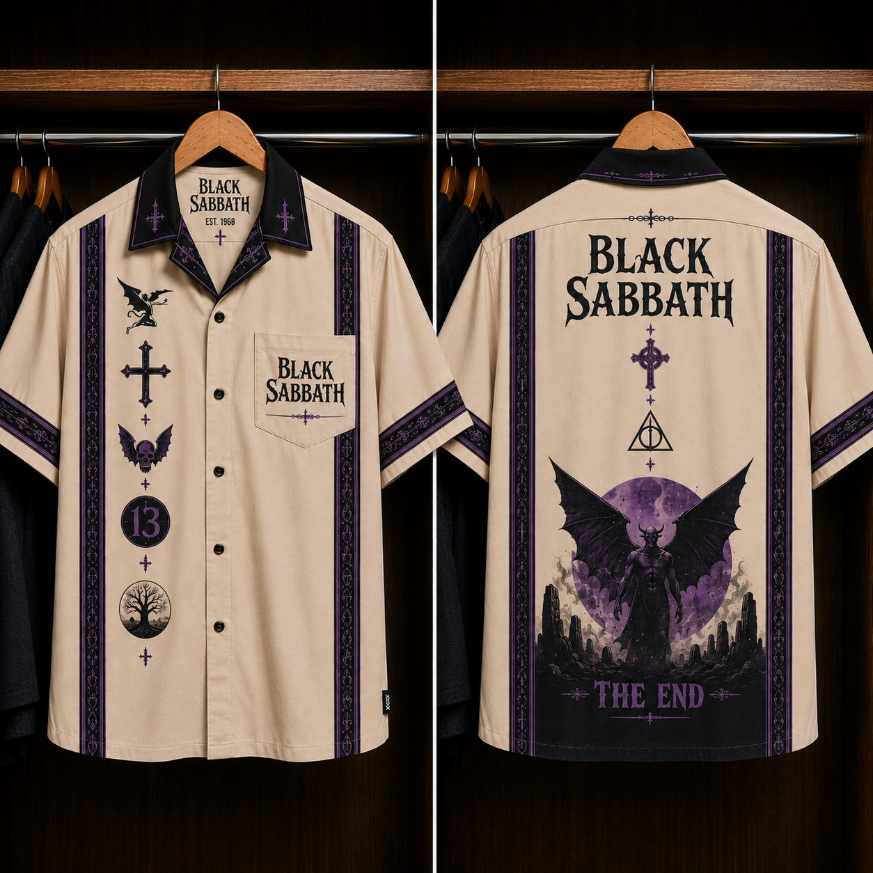 Black Sabbath Gothic Purple Moon The End Hawaiian Shirt - Mexican Inspired Hawaiian Shirt White Version