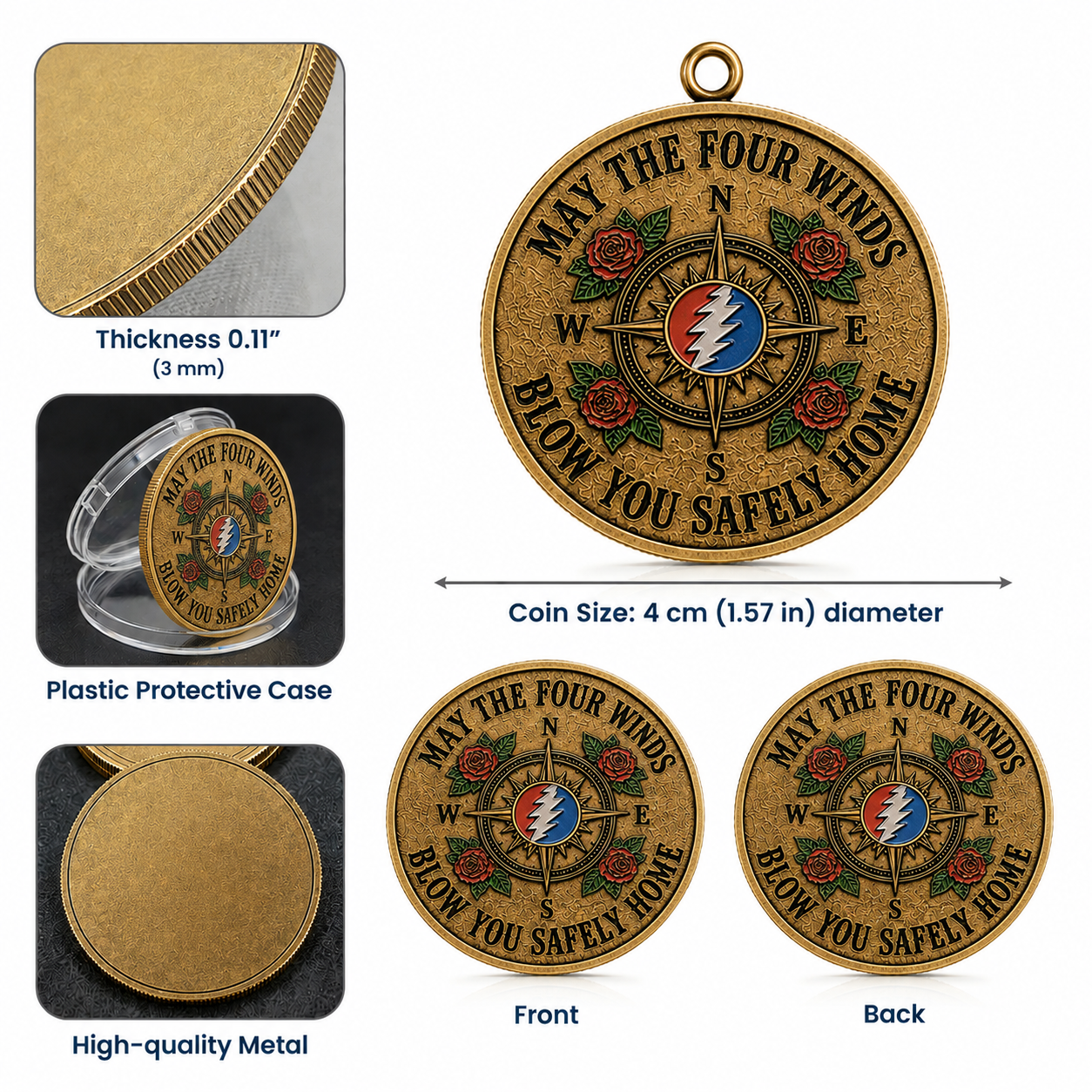 Grateful Dead May The Four Winds Blow You Safely Home Coin Keychain – Vintage Deadhead Memorial Gift, Music Fan Collectible Accessory