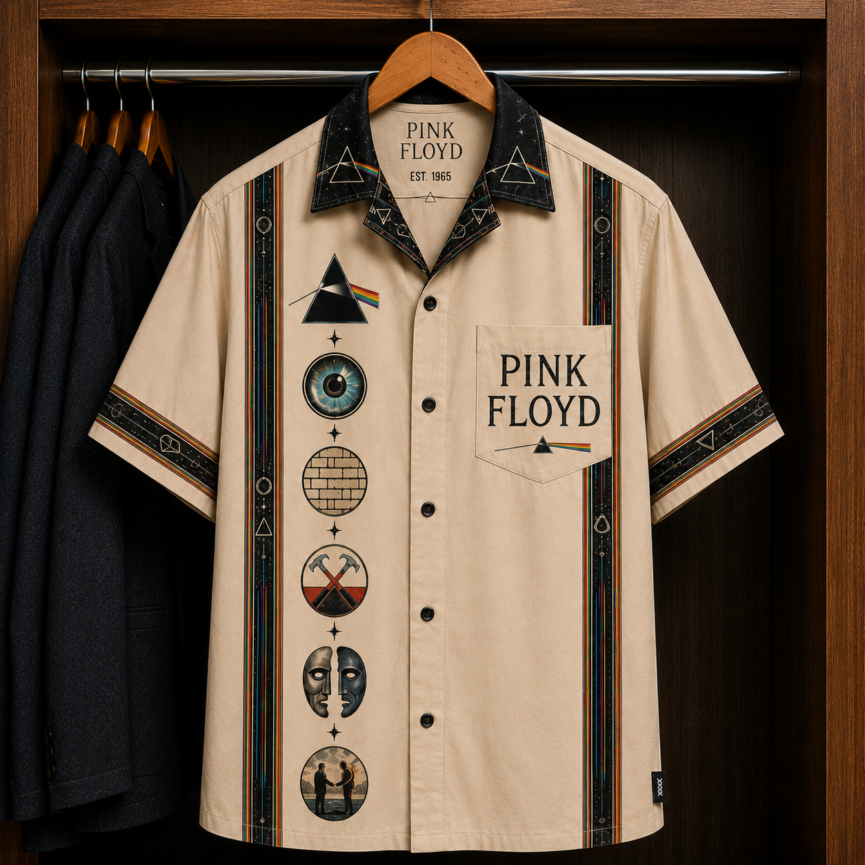 Pink Floyd Dark Side of the Moon Hawaiian Shirt - Mexican Inspired Hawaiian Shirt White Version