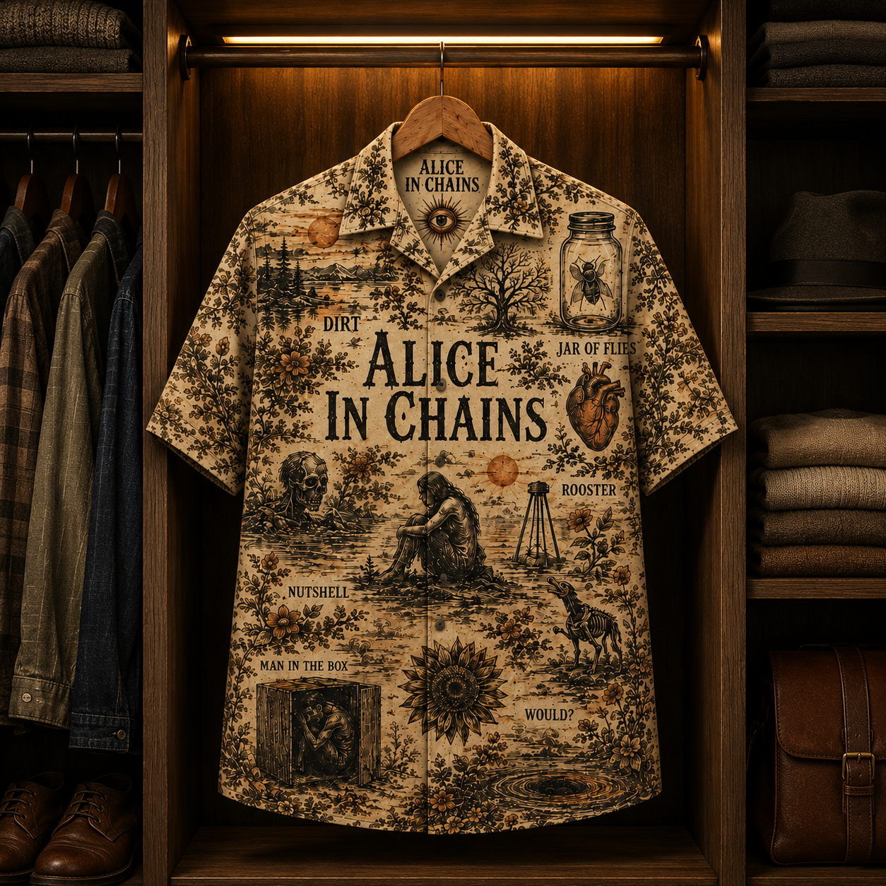 Alice in Chains The Dirt Is Buried Deep Hawaiian Shirt - Vintage Grunge Rock Band Button-Up Summer Shirt for Fans