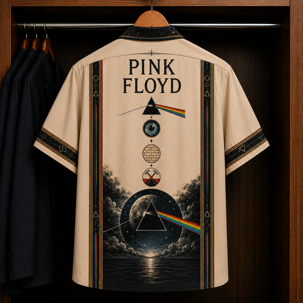 Pink Floyd Dark Side of the Moon Hawaiian Shirt - Mexican Inspired Hawaiian Shirt White Version