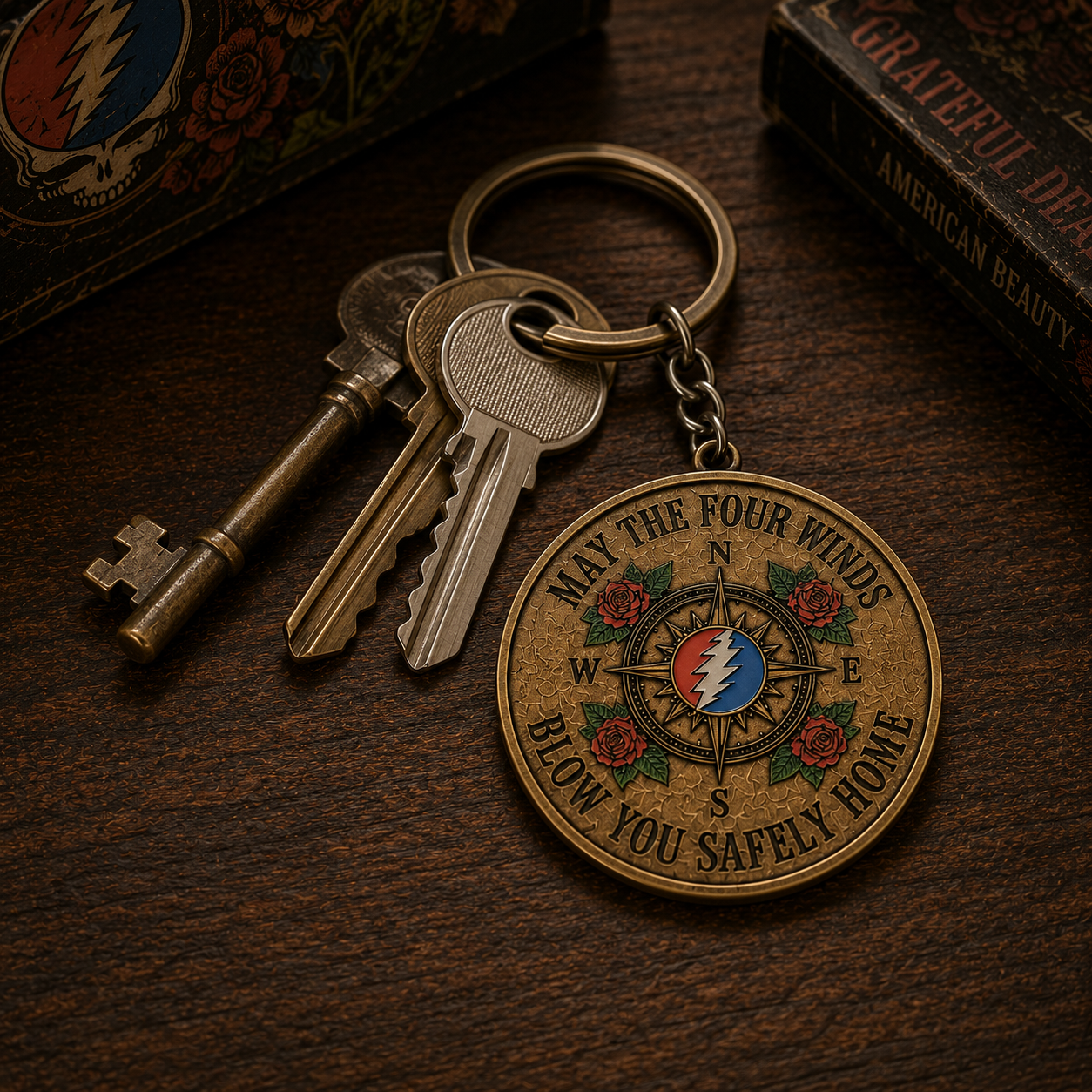 Grateful Dead May The Four Winds Blow You Safely Home Coin Keychain – Vintage Deadhead Memorial Gift, Music Fan Collectible Accessory