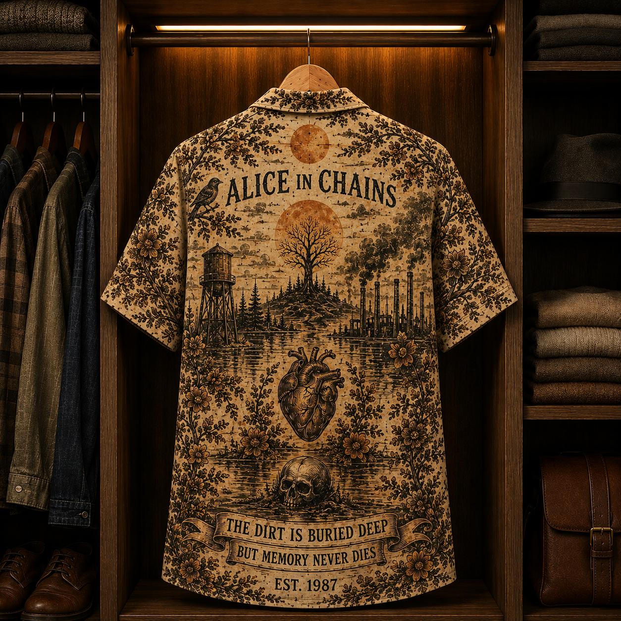 Alice in Chains The Dirt Is Buried Deep Hawaiian Shirt - Vintage Grunge Rock Band Button-Up Summer Shirt for Fans