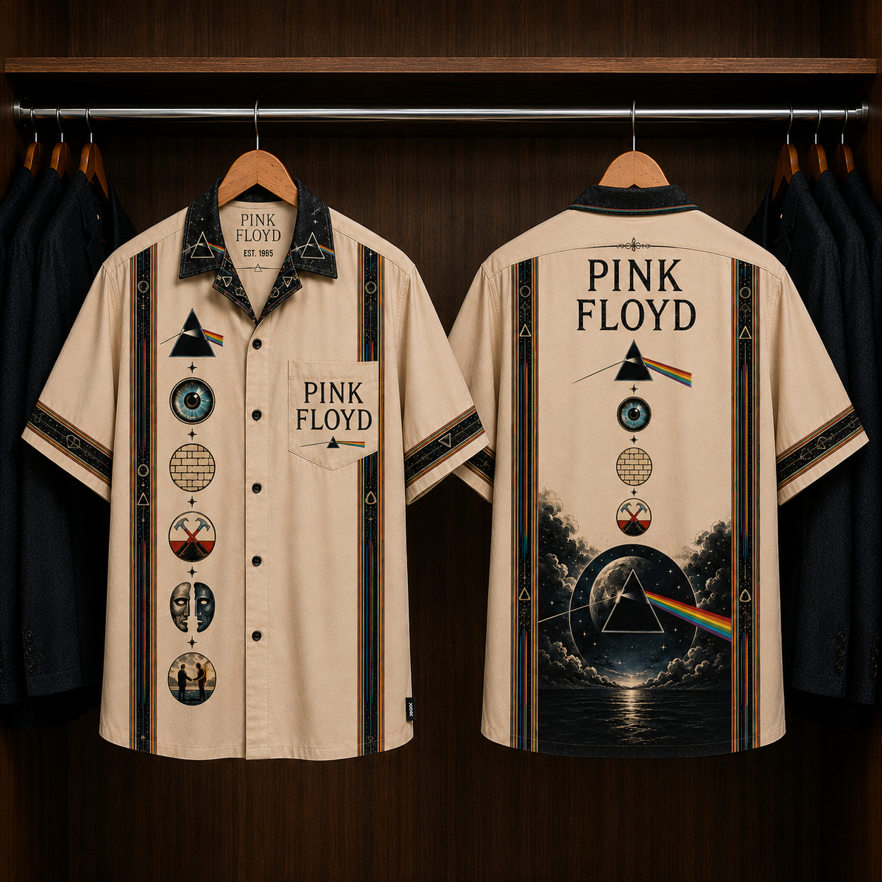 Pink Floyd Dark Side of the Moon Hawaiian Shirt - Mexican Inspired Hawaiian Shirt White Version