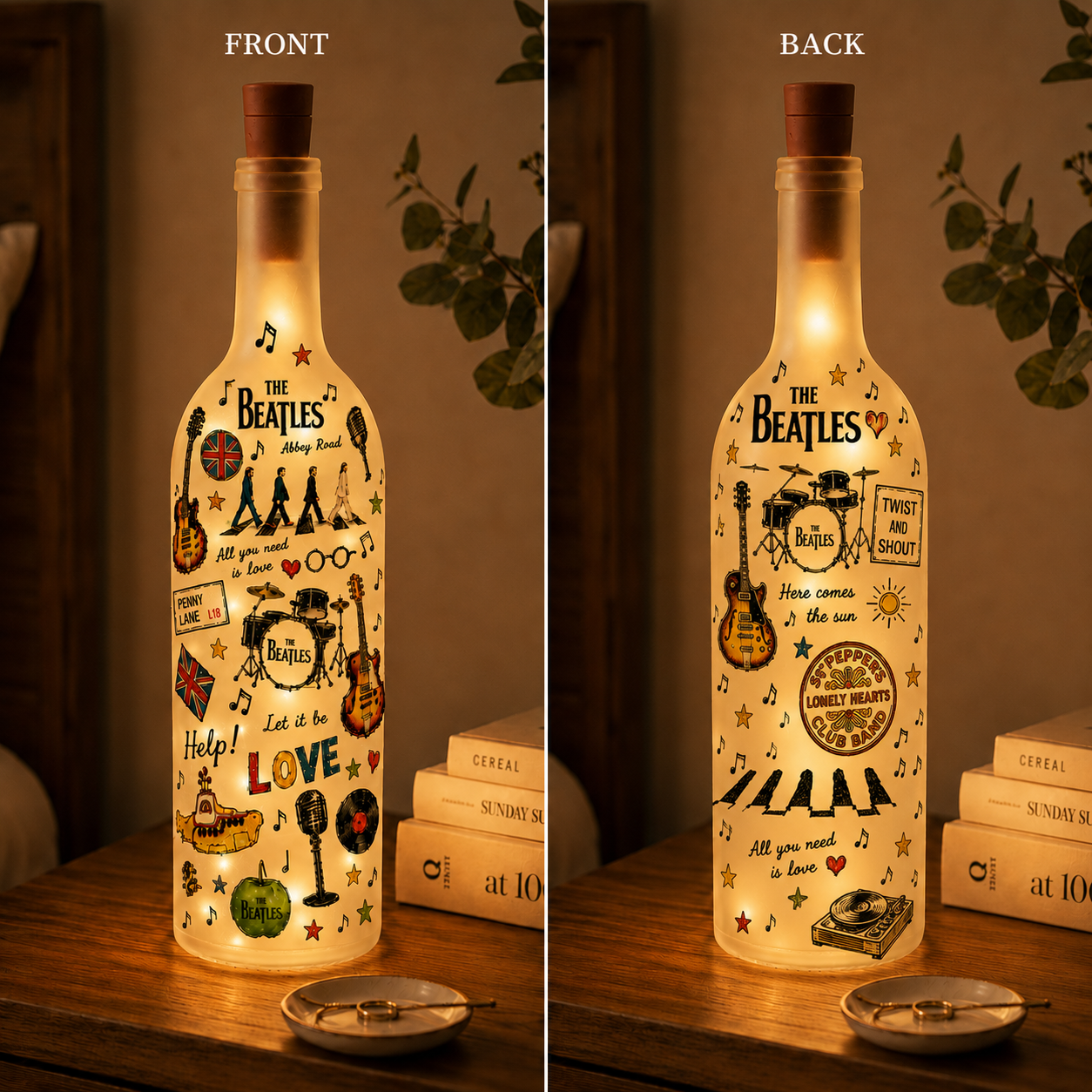 The Beatles Bottle Lamp – Abbey Road & Let It Be Night Light, Classic Rock Decor Gift for Beatles Fans