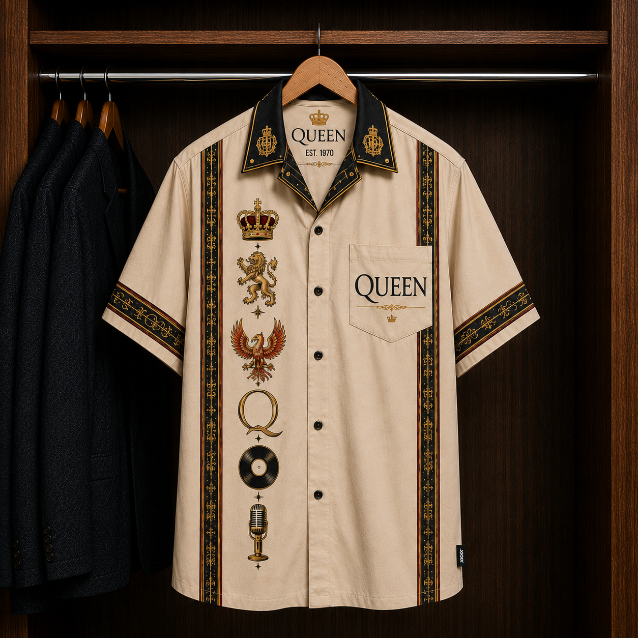 Queen Band Crown Logo Hawaiian Shirt - Mexican Inspired Hawaiian Shirt White Version
