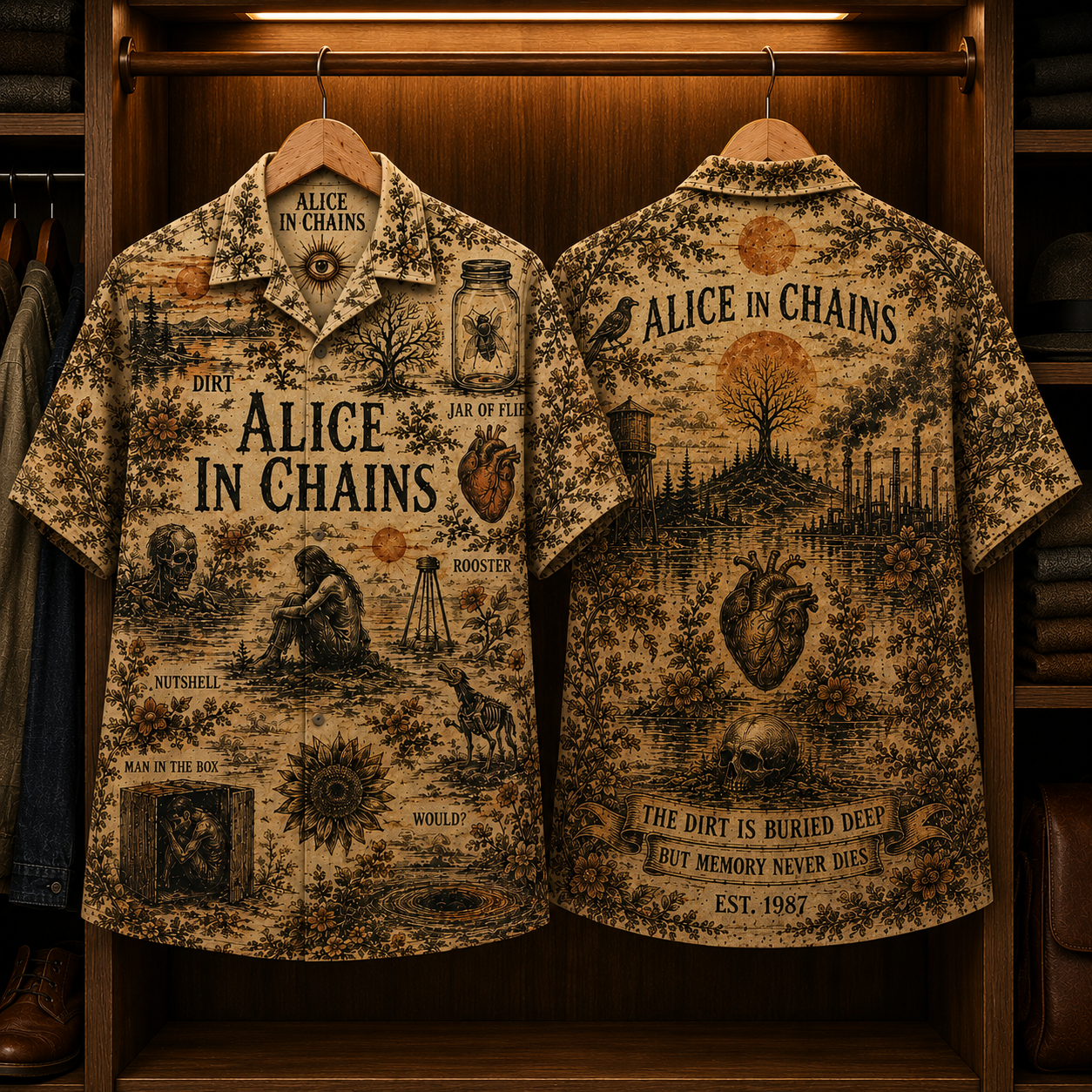 Alice in Chains The Dirt Is Buried Deep Hawaiian Shirt - Vintage Grunge Rock Band Button-Up Summer Shirt for Fans