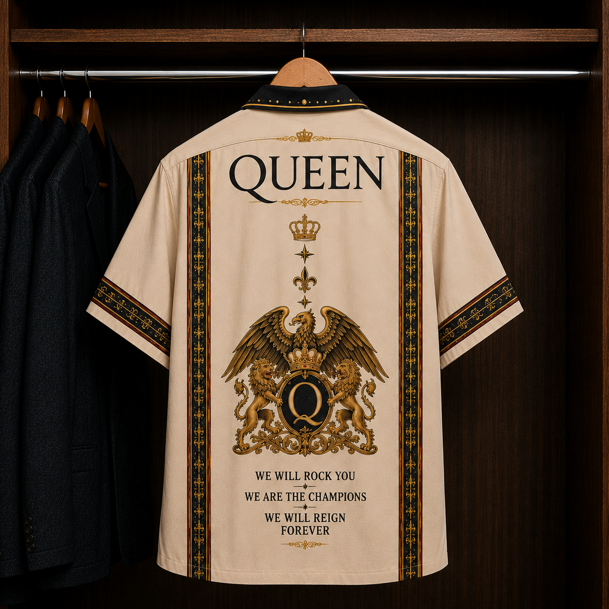Queen Band Crown Logo Hawaiian Shirt - Mexican Inspired Hawaiian Shirt White Version