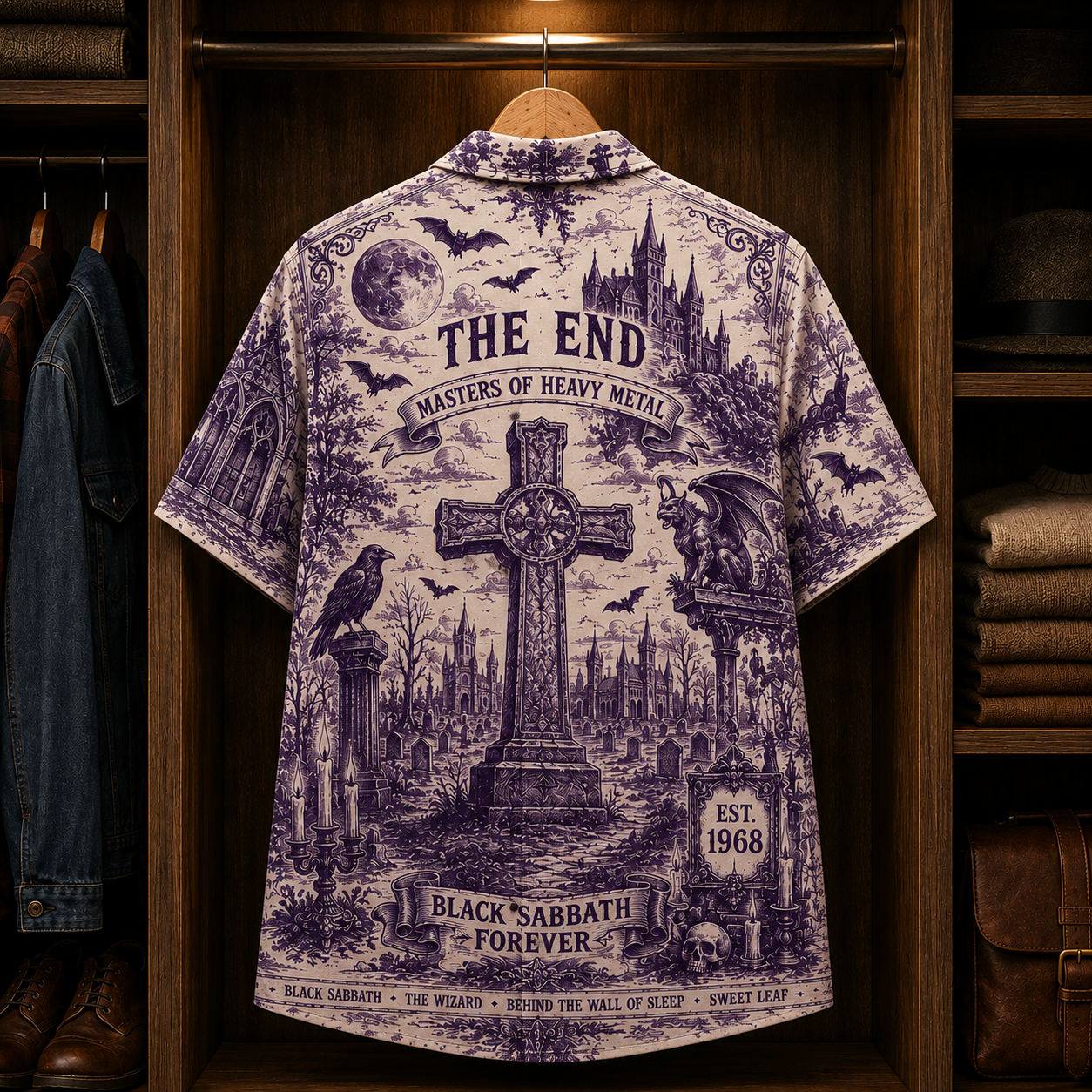 Black Sabbath Hawaiian Shirt - Gothic Heavy Metal Band Cross Cemetery Button-Up Summer Shirt for Fans