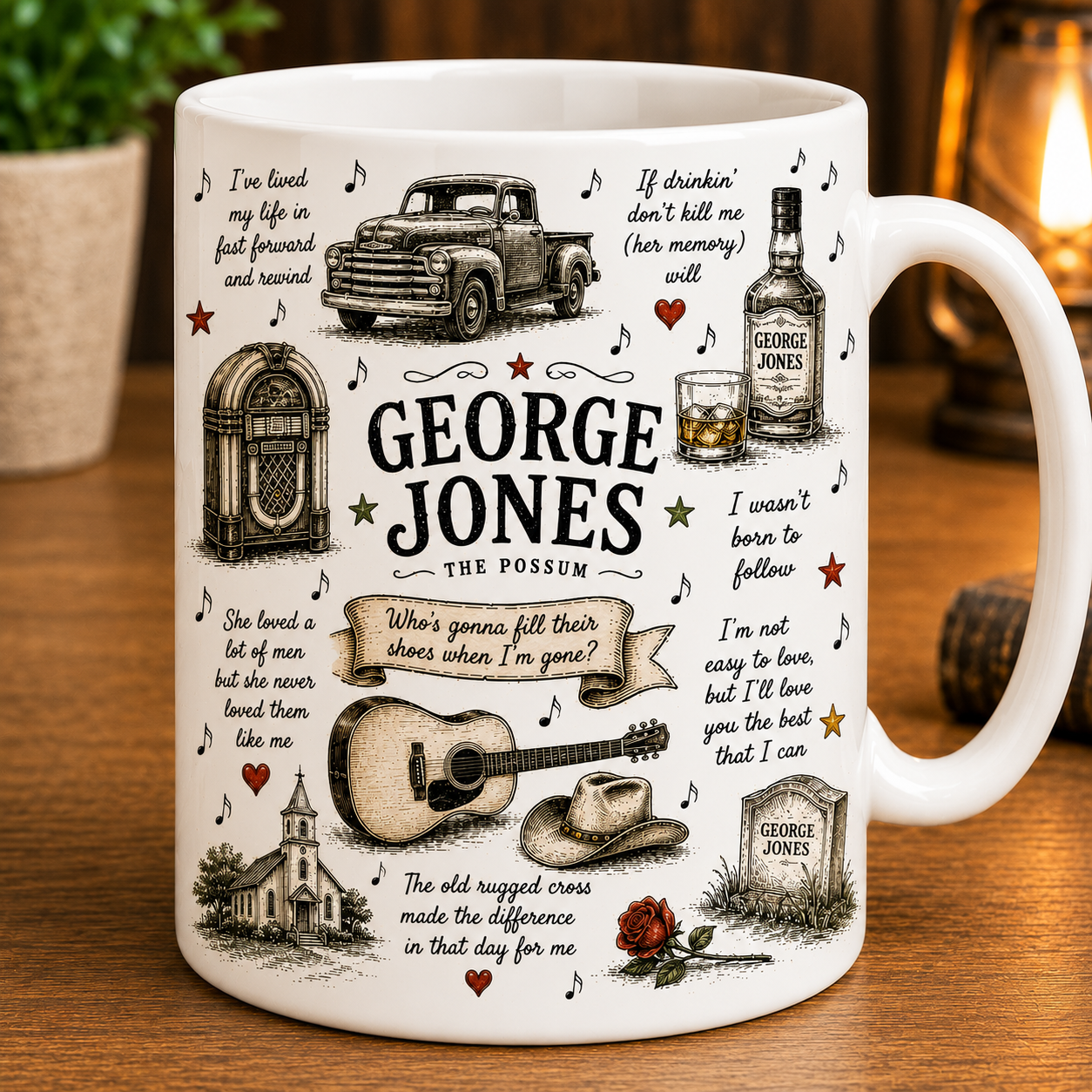George Jones Ceramic Mug – Vintage Country Music Coffee Mug, George Jones Fan Gift, Classic Country Lover Cup