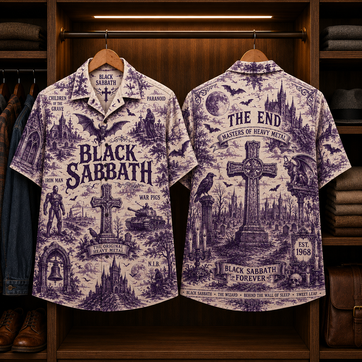Black Sabbath Hawaiian Shirt - Gothic Heavy Metal Band Cross Cemetery Button-Up Summer Shirt for Fans