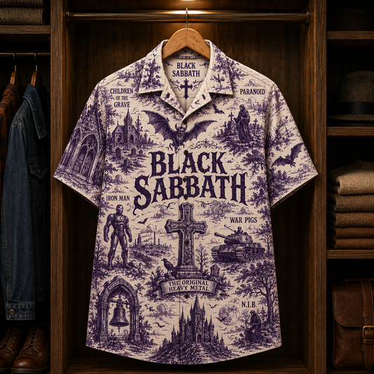 Black Sabbath Hawaiian Shirt - Gothic Heavy Metal Band Cross Cemetery Button-Up Summer Shirt for Fans