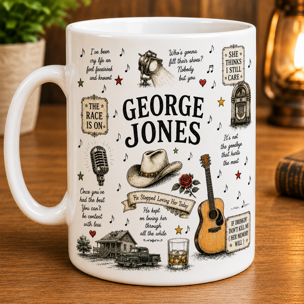 George Jones Ceramic Mug – Vintage Country Music Coffee Mug, George Jones Fan Gift, Classic Country Lover Cup