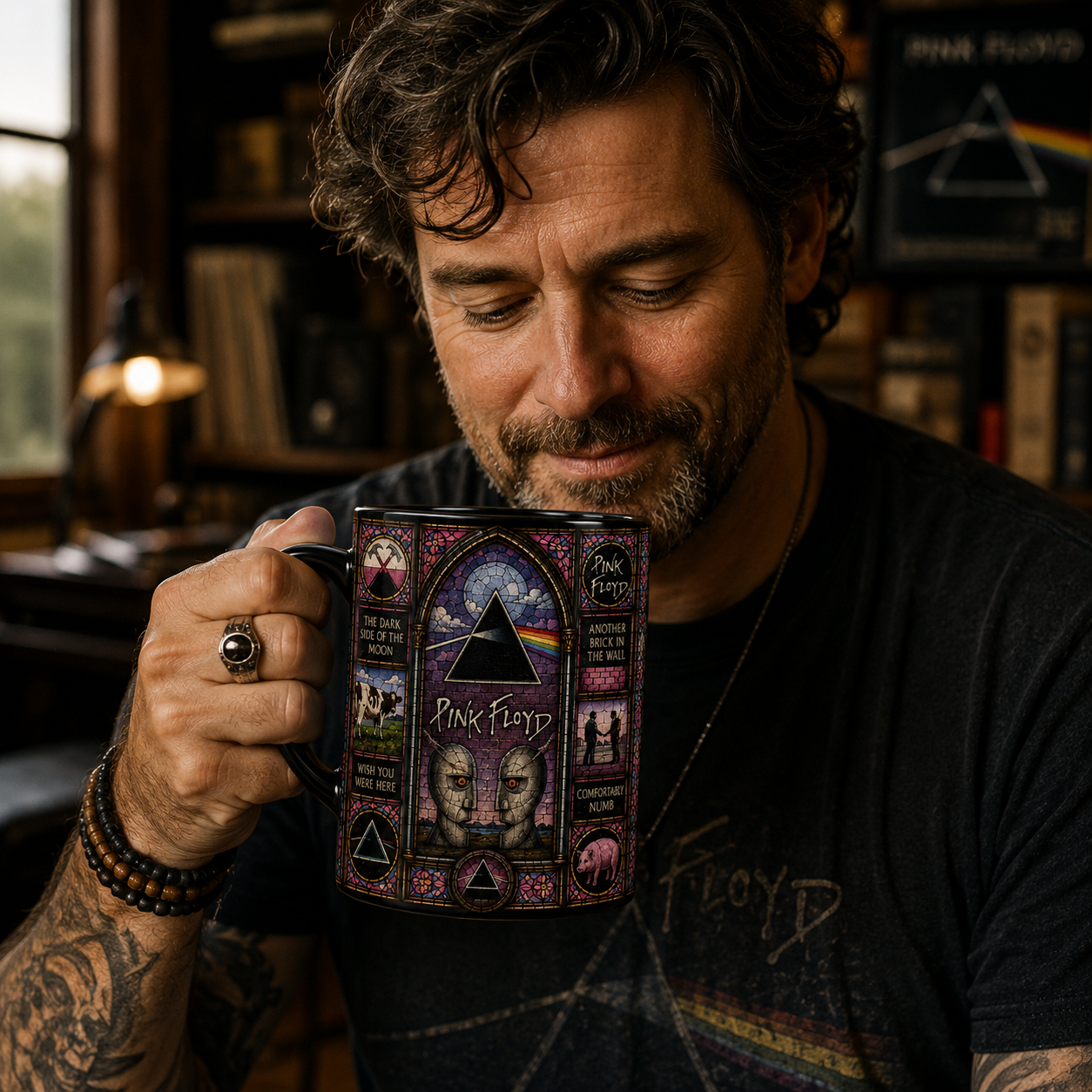 Pink Floyd Stained Glass Mug – Dark Side of the Moon Music Gift
