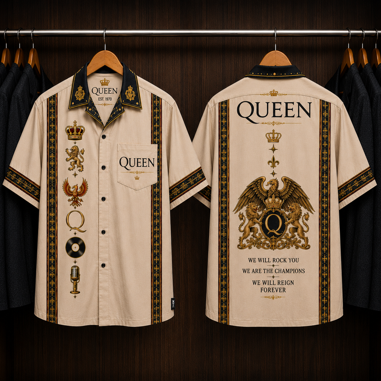 Queen Band Crown Logo Hawaiian Shirt - Mexican Inspired Hawaiian Shirt White Version