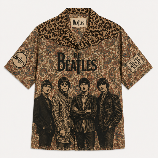 The Beatles Vintage Paisley Hawaiian Shirt - Retro Classic Rock Button-Up for Music Fans