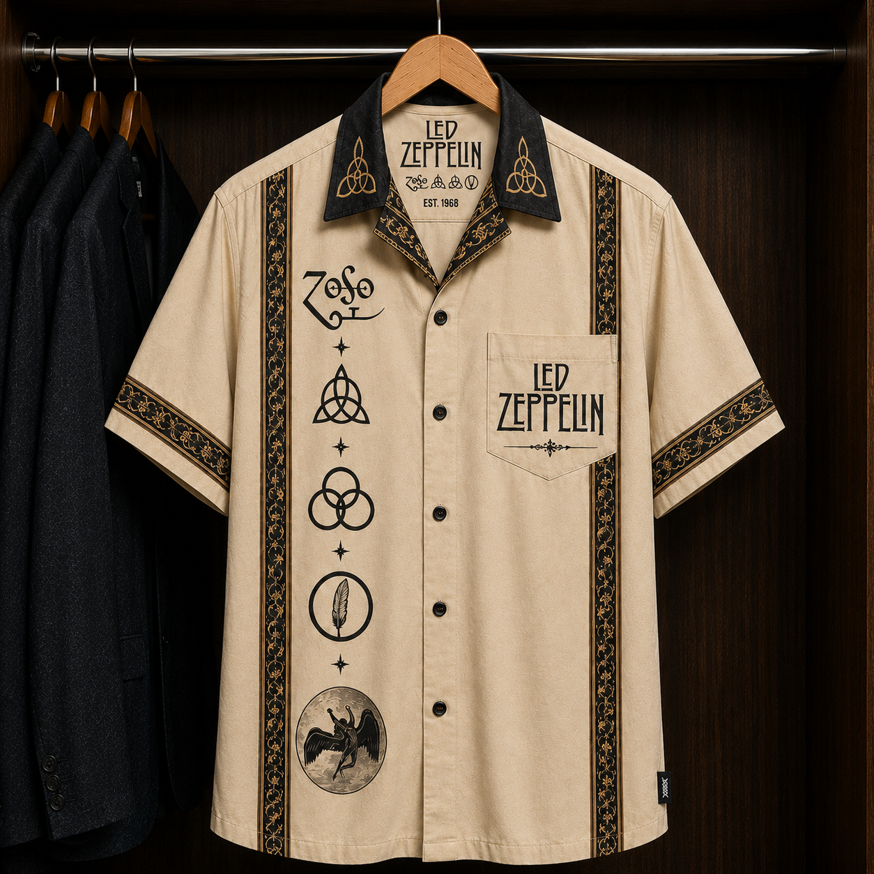 Led Zeppelin Symbols Hawaiian Shirt - Mexican Inspired Hawaiian Shirt White Version