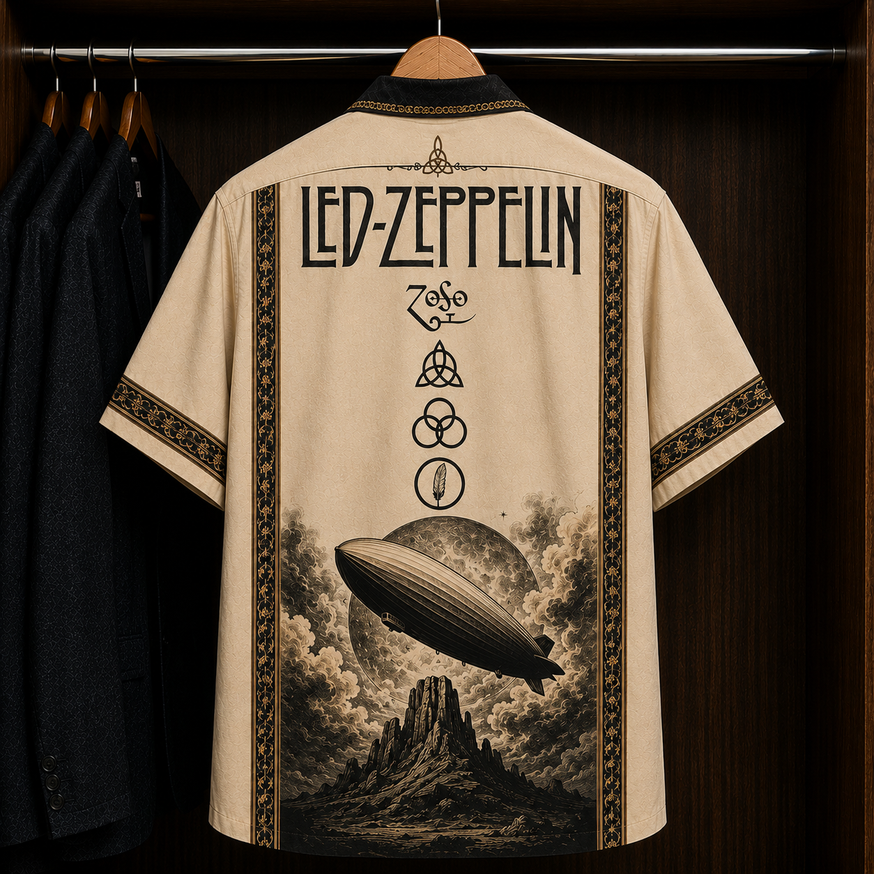 Led Zeppelin Symbols Hawaiian Shirt - Mexican Inspired Hawaiian Shirt White Version