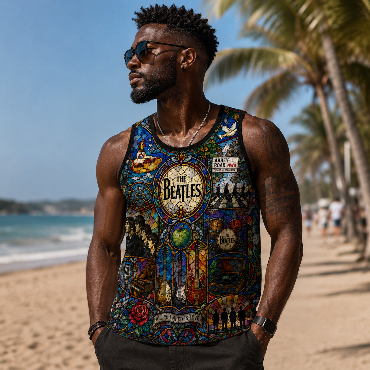 The Beatles Stained Glass Tank Top - All You Need Is Love Abbey Road Summer Beach Sleeveless Shirt