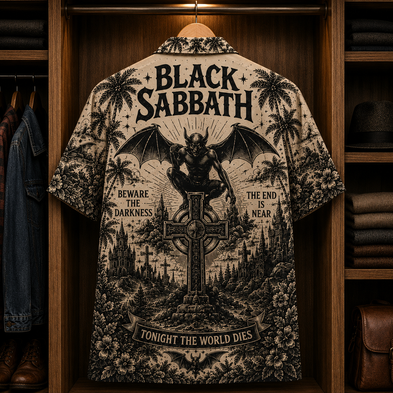 Black Sabbath Greatest Hits Hawaiian Shirt - Heavy Metal Band Cross Cemetery Button-Up Summer Shirt for Fans