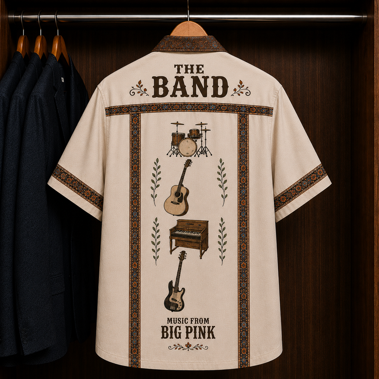 The Band Music From Big Pink Hawaiian Shirt - Mexican Inspired Hawaiian Shirt White Version