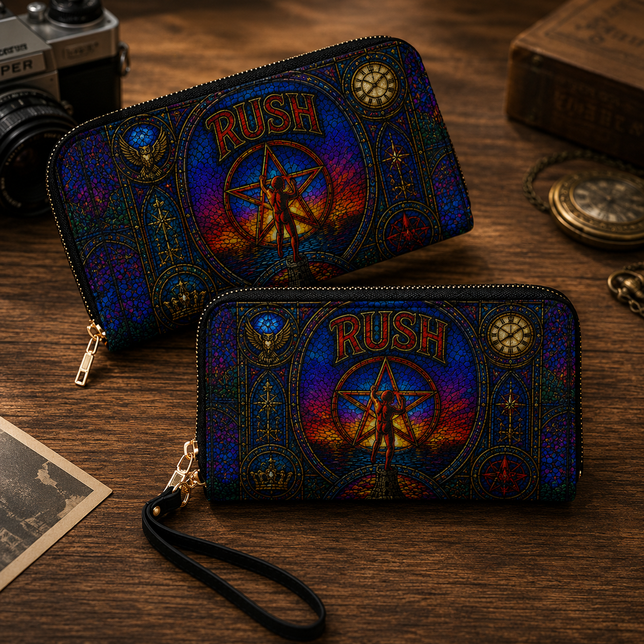 Rush Leather Handbag, Leather Tote Bag, Leather Wallet Set - Stained Glass Rush Band Fan Gift, Luxury Rock Music Accessories