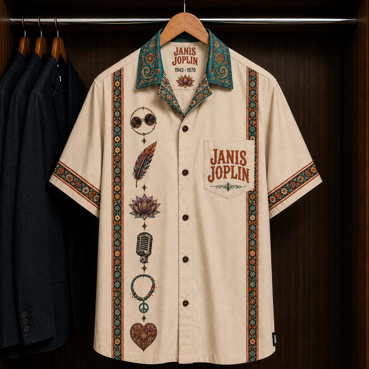 Janis Joplin Bohemian Hawaiian Shirt - Mexican Inspired Hawaiian Shirt White Version