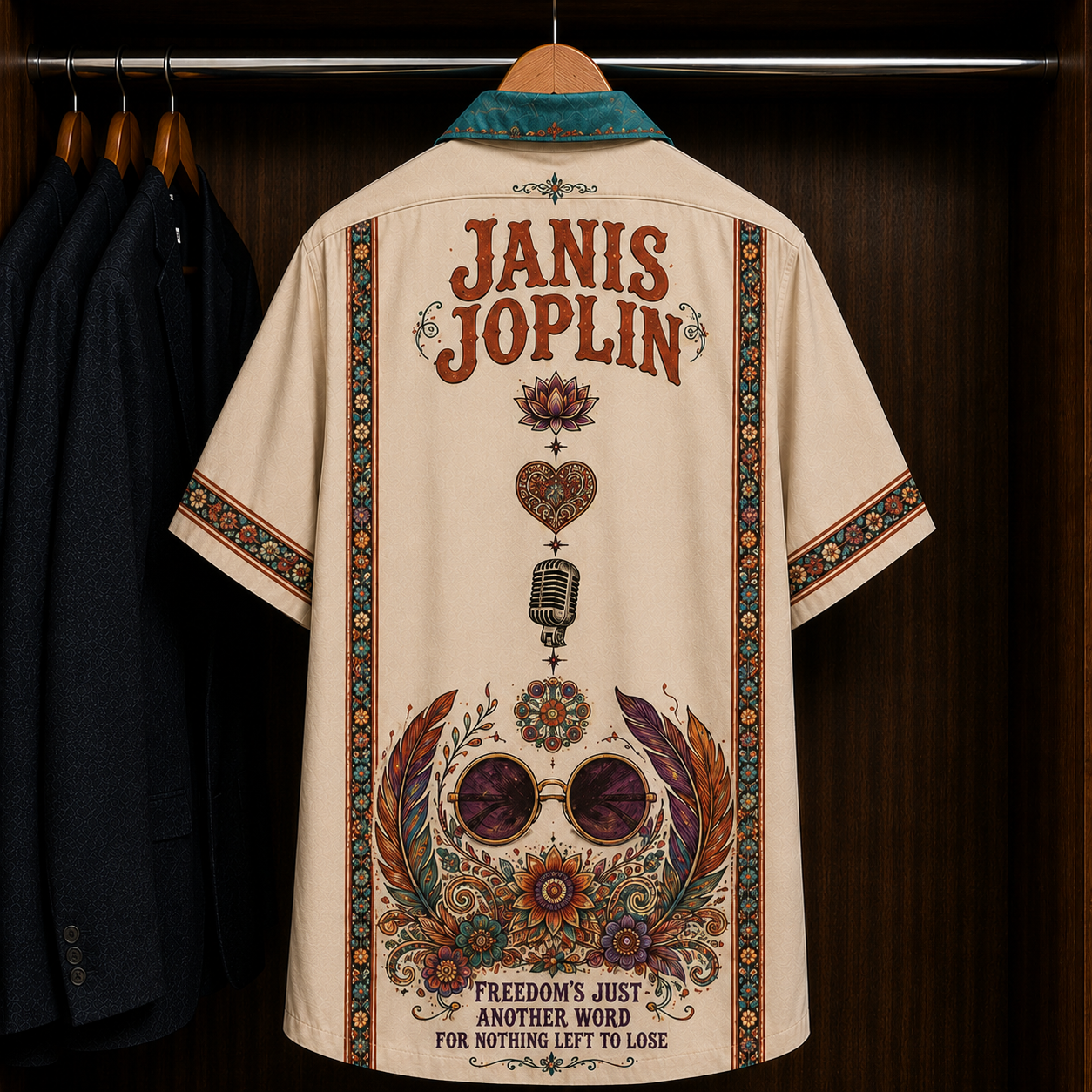 Janis Joplin Bohemian Hawaiian Shirt - Mexican Inspired Hawaiian Shirt White Version