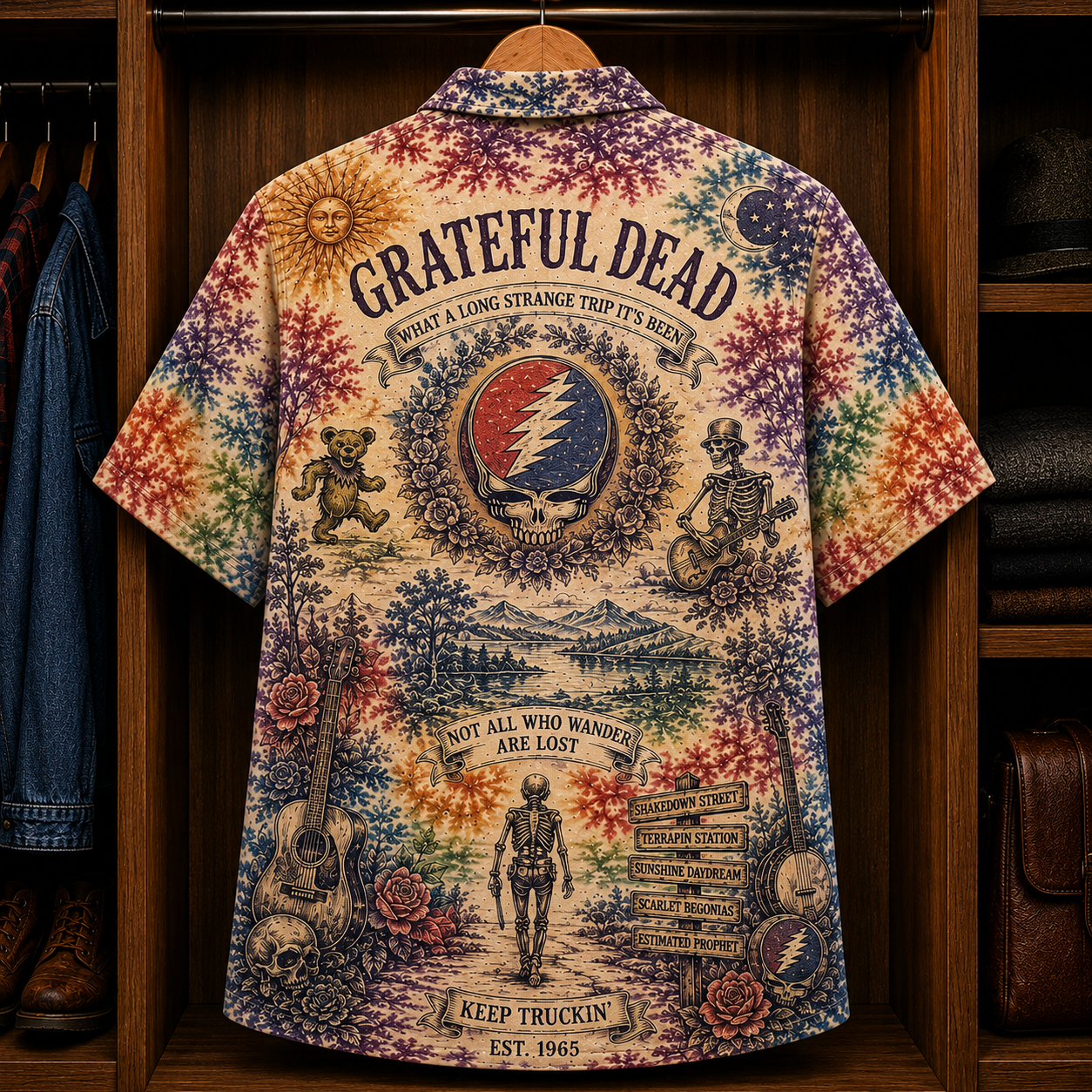 Grateful Dead Tie-Dye Hawaiian Shirt - Vintage Psychedelic Rock Band Button-Up Summer Shirt for Deadheads