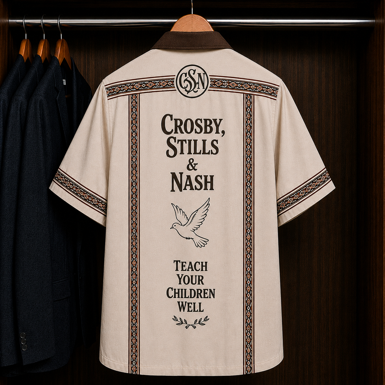 Crosby, Stills & Nash Teach Your Children Bohemian Hawaiian Shirt - Mexican Inspired Hawaiian Shirt White Version