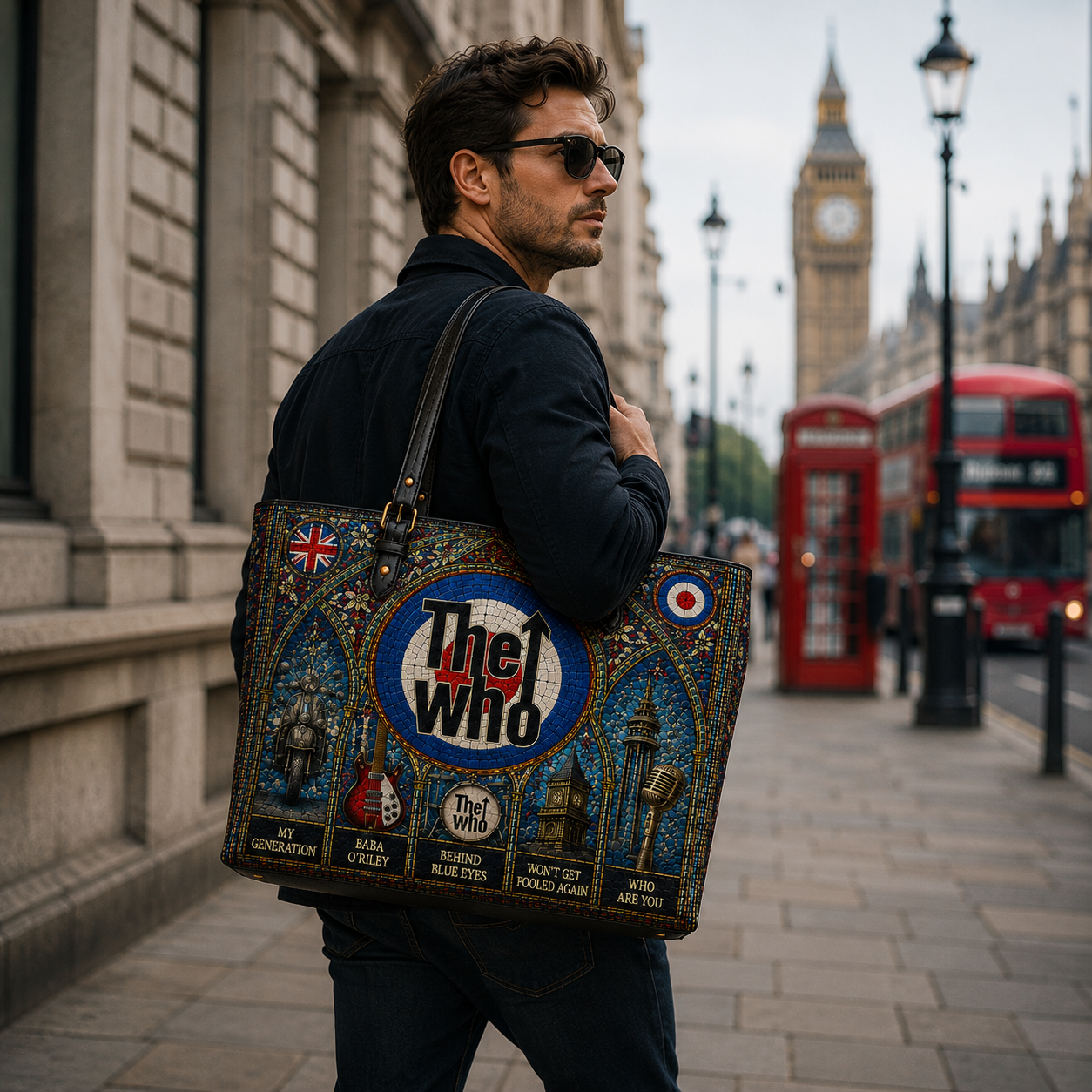 The Who Leather Handbag, Leather Tote Bag, Leather Wallet Set - Stained Glass The Who Band Fan Gift, Luxury Rock Music Accessories