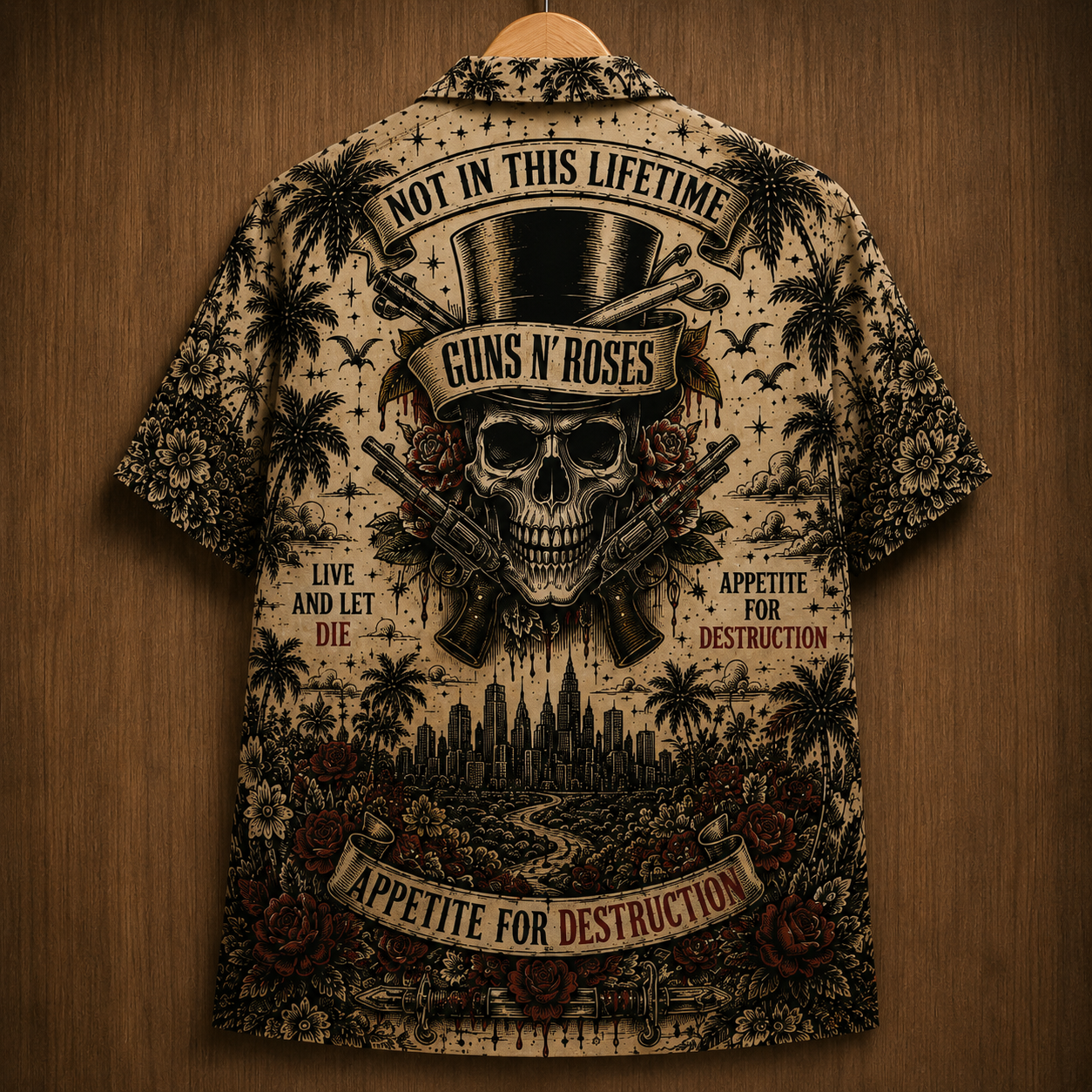 Guns N' Roses Paradise City Hawaiian Shirt - Classic Hard Rock Band Graphic Button-Up Summer Shirt for Guns N' Roses Fans