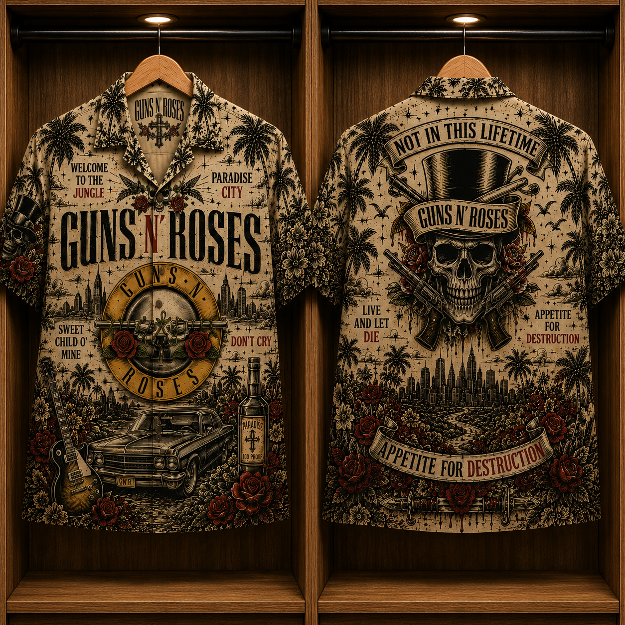 Guns N' Roses Paradise City Hawaiian Shirt - Classic Hard Rock Band Graphic Button-Up Summer Shirt for Guns N' Roses Fans
