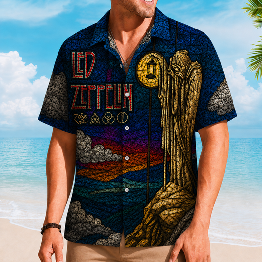 Led Zeppelin Stained Glass The Hermit Hawaiian Shirt, Rock Band Button Up Shirt