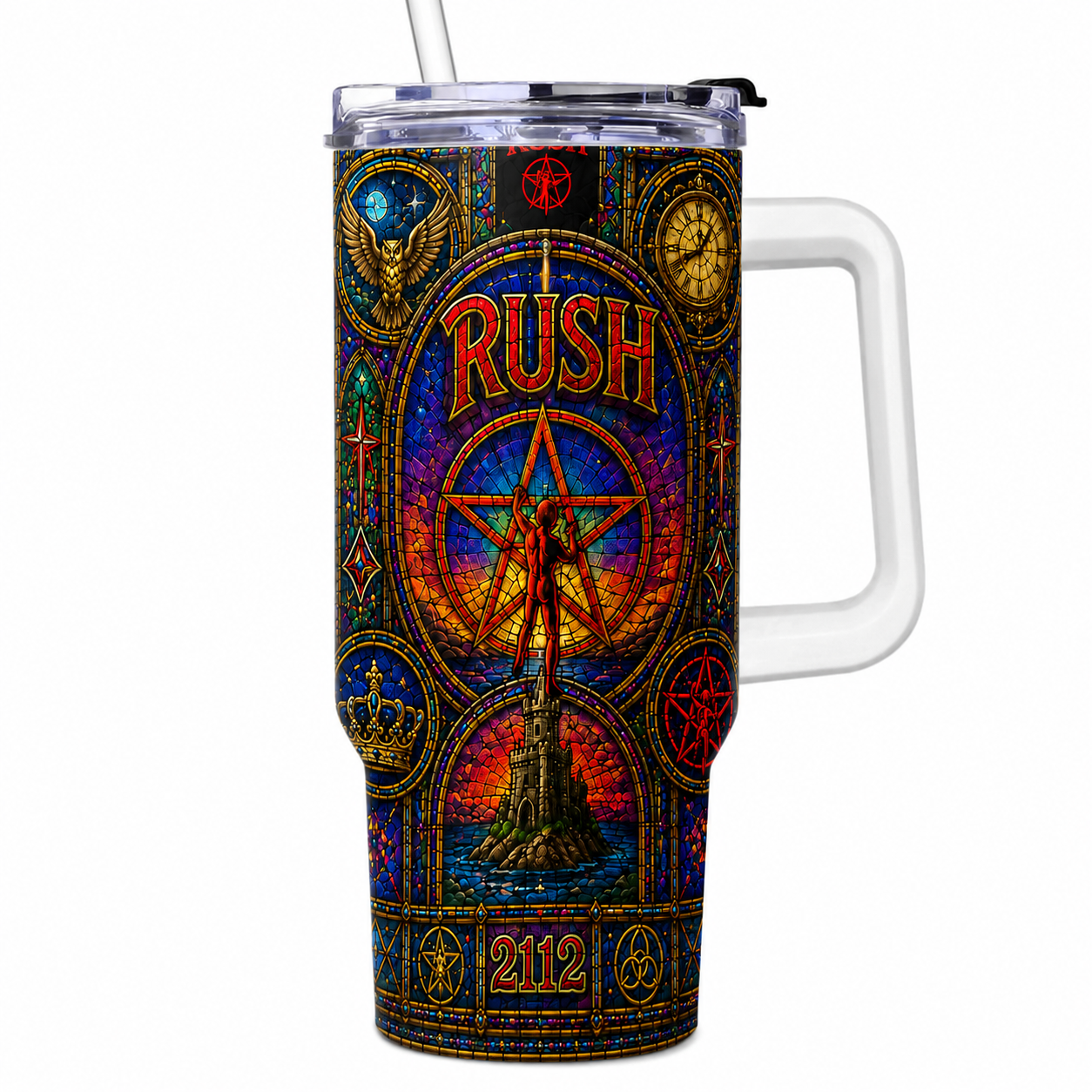 Rush 2112 Stained Glass Tumbler - 20oz 40oz Stainless Steel Travel Mug Inspired by Classic Progressive Rock