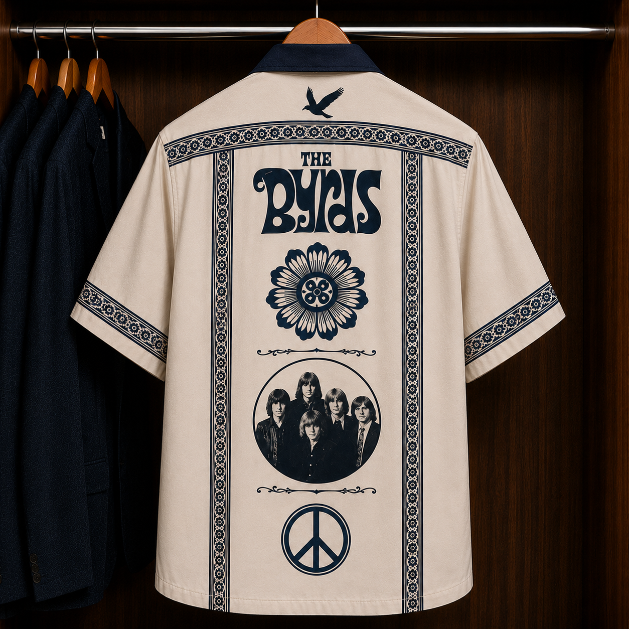 The Byrds Mr. Tambourine Man Bohemian Hawaiian Shirt - Mexican Inspired Hawaiian Shirt White Version