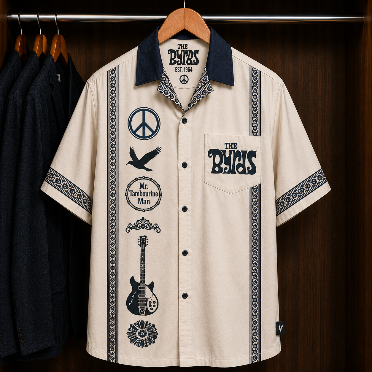 The Byrds Mr. Tambourine Man Bohemian Hawaiian Shirt - Mexican Inspired Hawaiian Shirt White Version