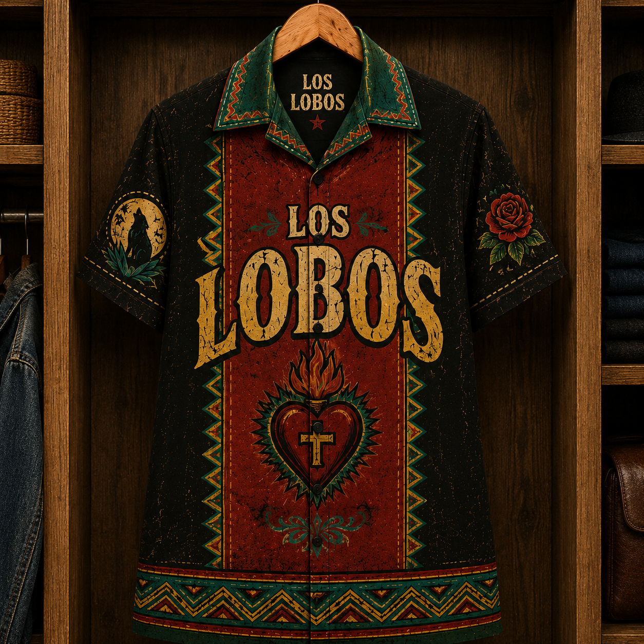 Los Lobos La Bamba Hawaiian Shirt - Chicano Rock Band Vintage Guitar Button-Up Summer Shirt for Fans